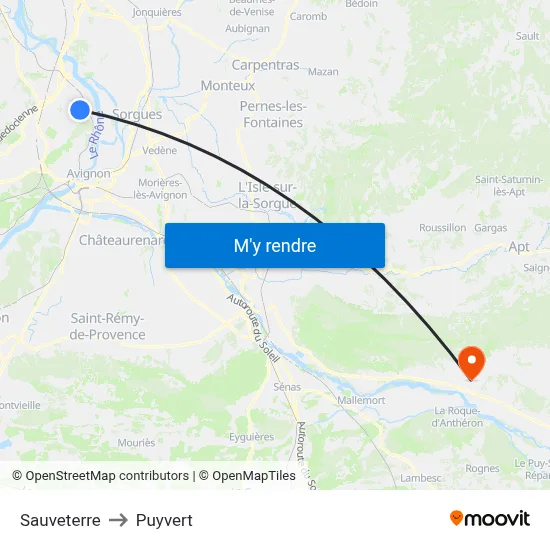 Sauveterre to Puyvert map