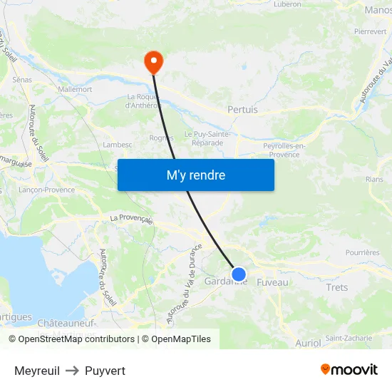 Meyreuil to Puyvert map