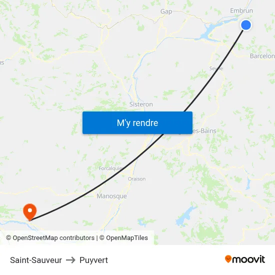 Saint-Sauveur to Puyvert map