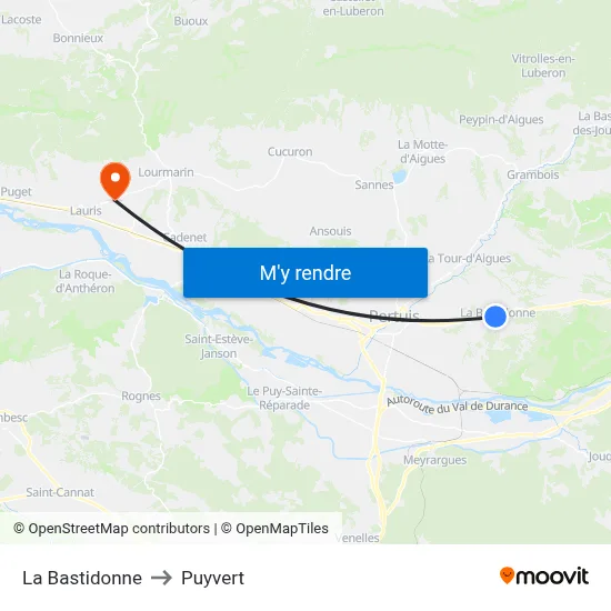 La Bastidonne to Puyvert map