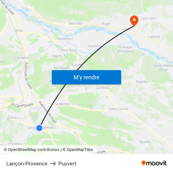 Lançon-Provence to Puyvert map