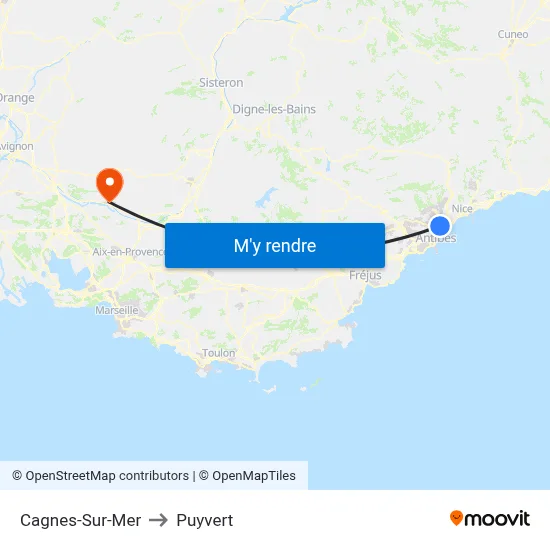 Cagnes-Sur-Mer to Puyvert map