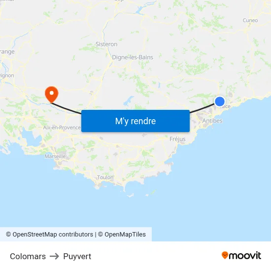 Colomars to Puyvert map