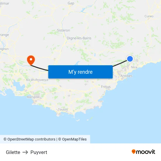 Gilette to Puyvert map