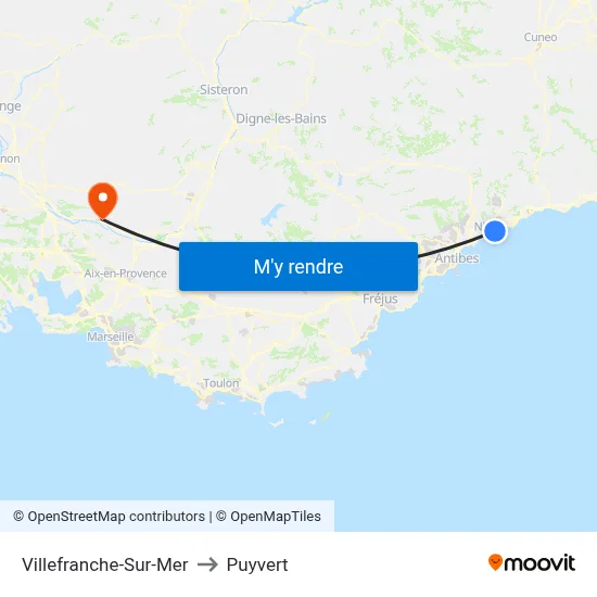 Villefranche-Sur-Mer to Puyvert map