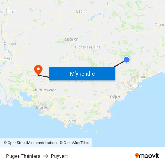 Puget-Théniers to Puyvert map