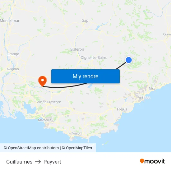 Guillaumes to Puyvert map