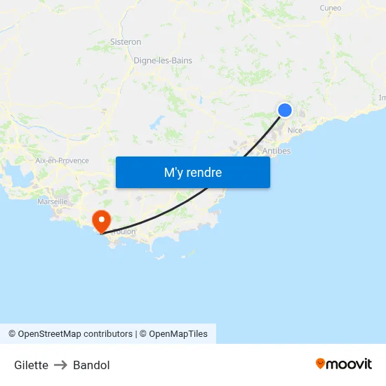 Gilette to Bandol map