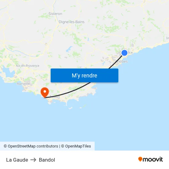 La Gaude to Bandol map