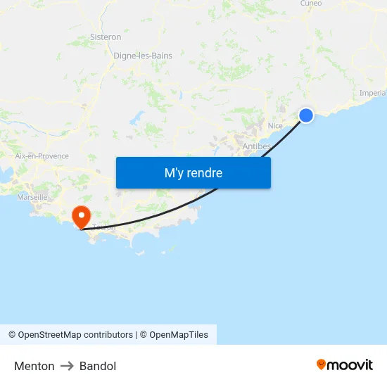 Menton to Bandol map