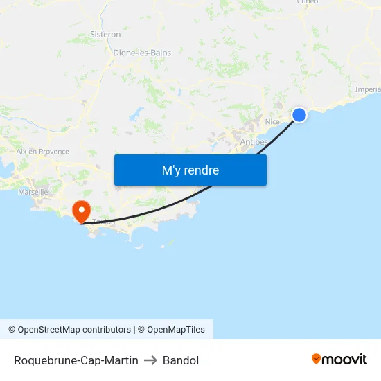Roquebrune-Cap-Martin to Bandol map
