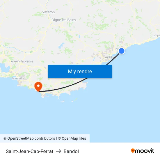 Saint-Jean-Cap-Ferrat to Bandol map
