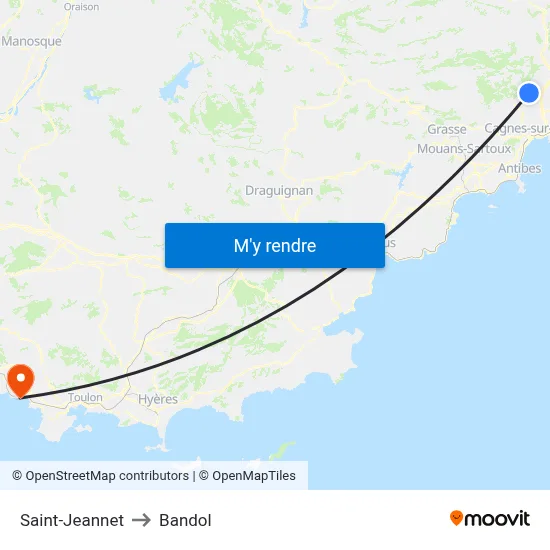 Saint-Jeannet to Bandol map