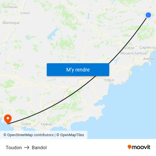 Toudon to Bandol map