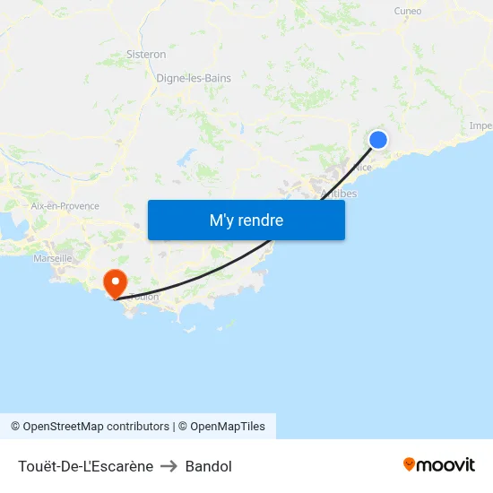 Touët-De-L'Escarène to Bandol map