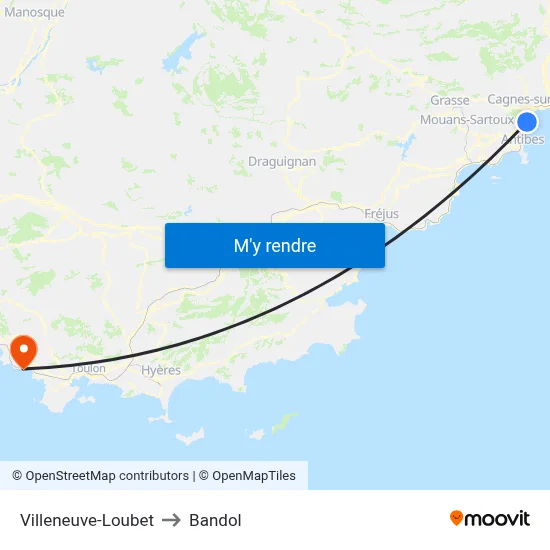 Villeneuve-Loubet to Bandol map