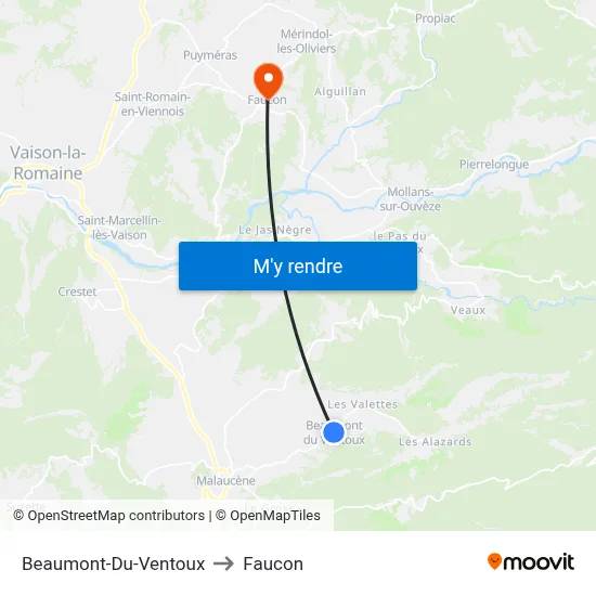 Beaumont-Du-Ventoux to Faucon map
