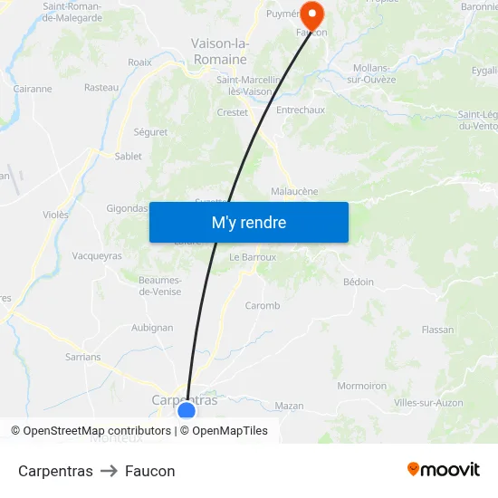 Carpentras to Faucon map