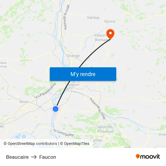 Beaucaire to Faucon map