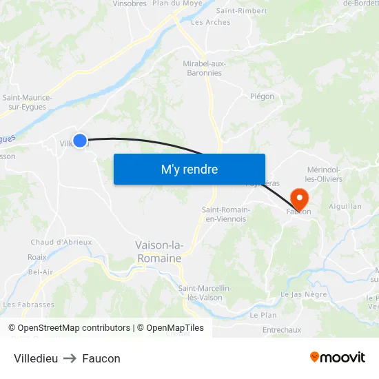 Villedieu to Faucon map