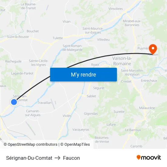 Sérignan-Du-Comtat to Faucon map