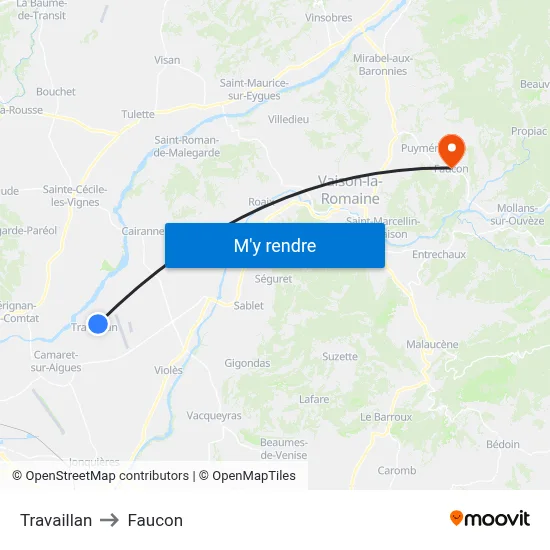 Travaillan to Faucon map