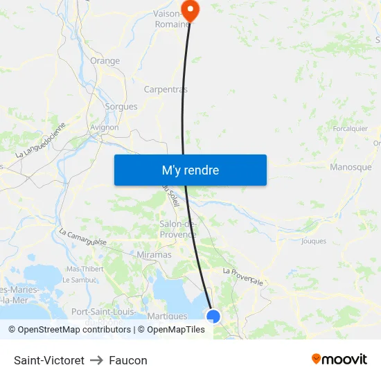 Saint-Victoret to Faucon map