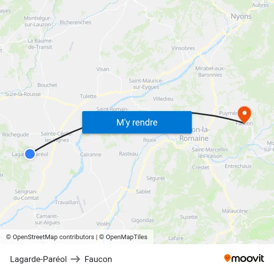 Lagarde-Paréol to Faucon map