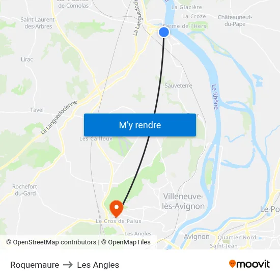 Roquemaure to Les Angles map
