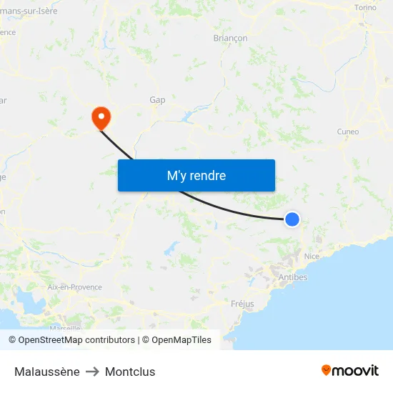 Malaussène to Montclus map