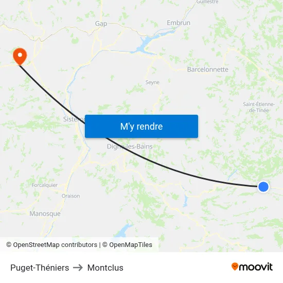 Puget-Théniers to Montclus map