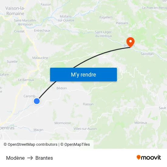 Modène to Brantes map
