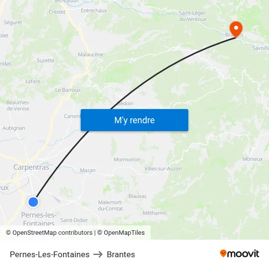 Pernes-Les-Fontaines to Brantes map