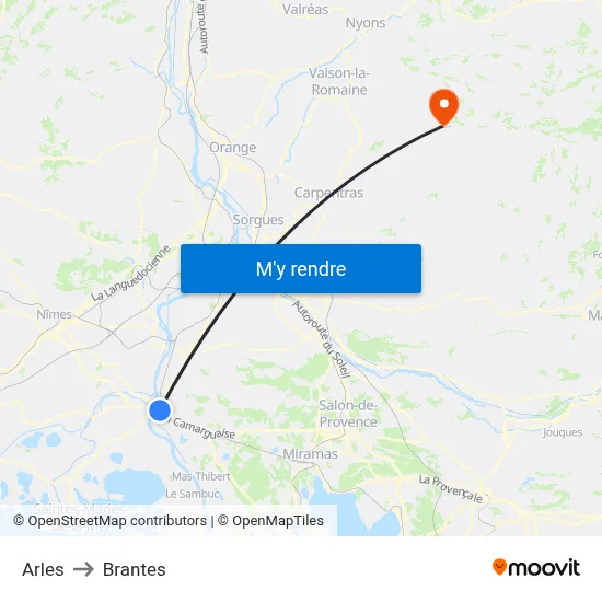Arles to Brantes map
