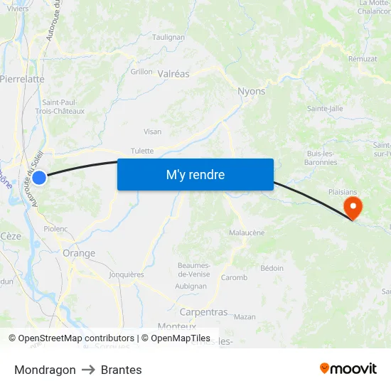Mondragon to Brantes map