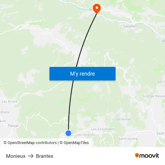 Monieux to Brantes map