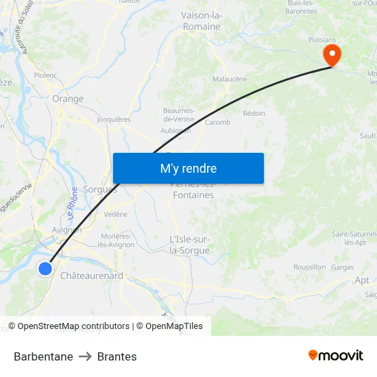 Barbentane to Brantes map
