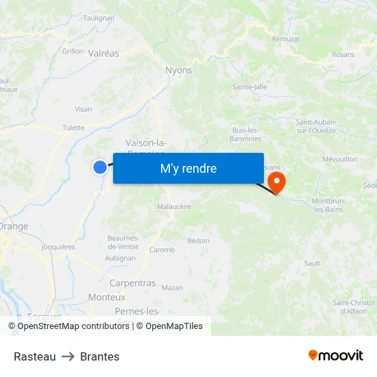 Rasteau to Brantes map