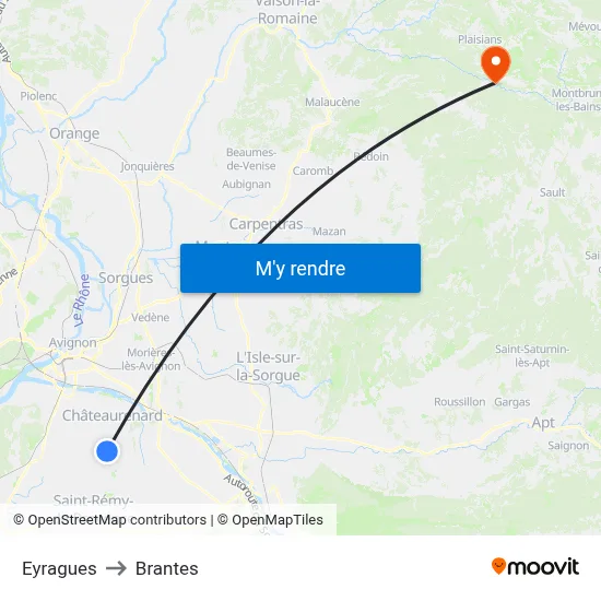 Eyragues to Brantes map