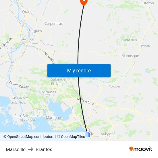 Marseille to Brantes map