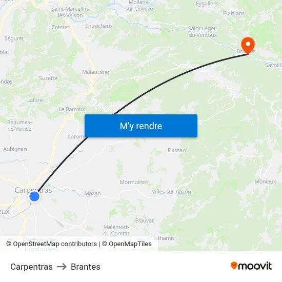 Carpentras to Brantes map