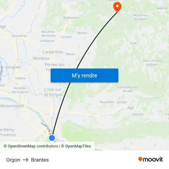 Orgon to Brantes map