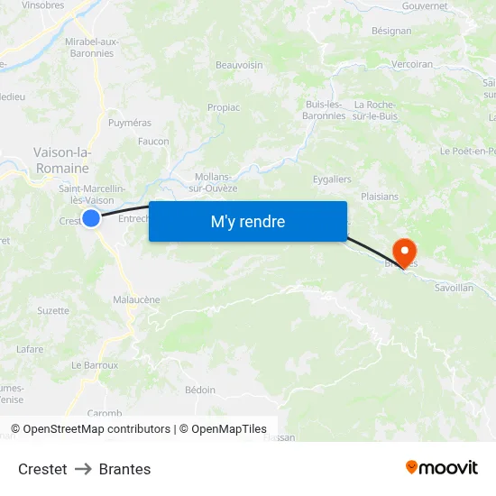 Crestet to Brantes map
