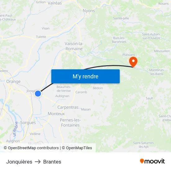 Jonquières to Brantes map
