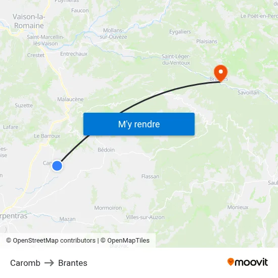 Caromb to Brantes map