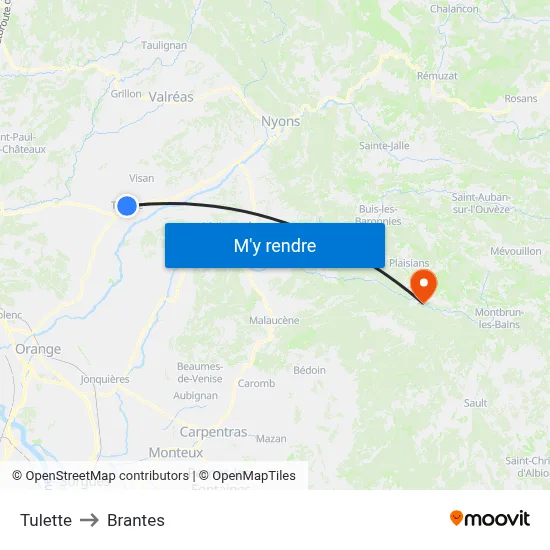 Tulette to Brantes map