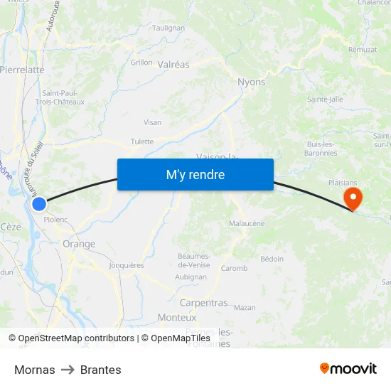 Mornas to Brantes map
