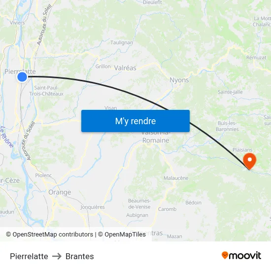 Pierrelatte to Brantes map