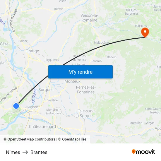 Nîmes to Brantes map