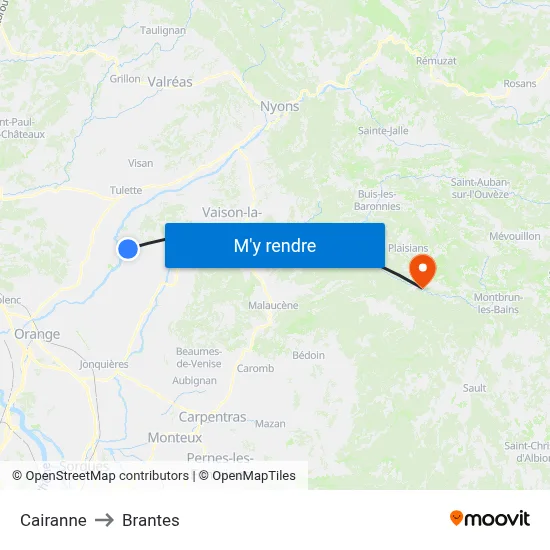 Cairanne to Brantes map